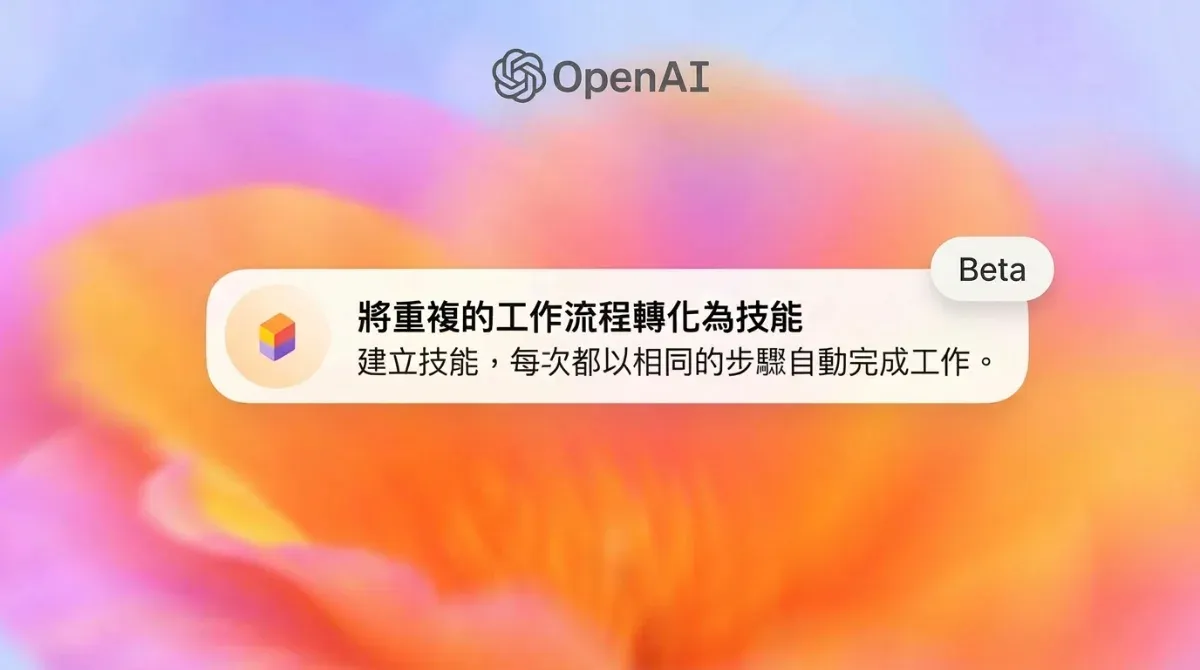 OpenAI ChatGPT Skills 功能，強調將重複工作流程轉化為技能並自動完成工作